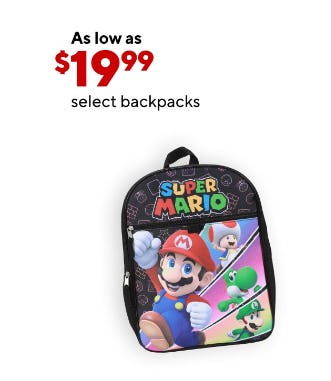 As Low as $19.99 on Select Backpacks