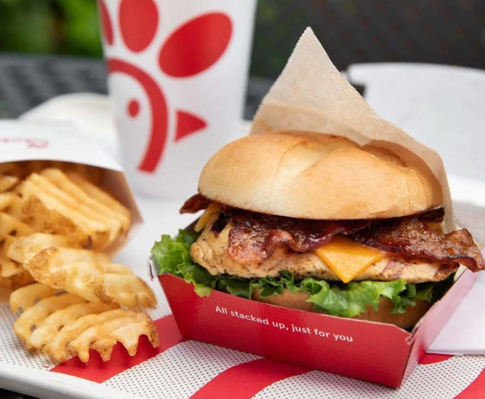 chick-fil-a chicken sandwich, fries, and a drink